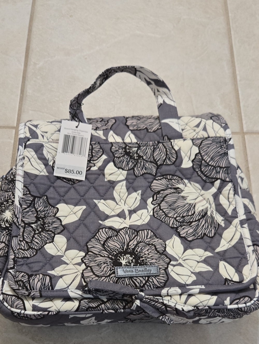 Vera Bradley Quilted Floral Travel Case in Gray and Cream NWT